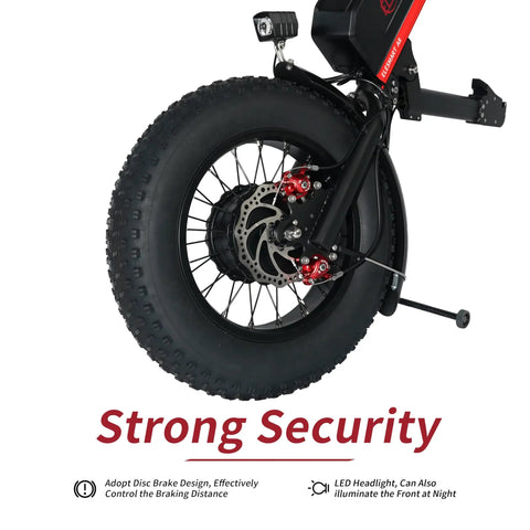 A8 Electric Handcycle Wheelchair Power Attachment Upgrade Kit For Manual To Electric Wheelchairs showing disc brake and LED light detail