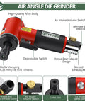 Close-up of Upgraded Air Angle Grinder 90 Degree Right Angle Die Grinder At 20000 Rpm highlighting controls and features.