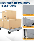 Beefed Up Heavy Duty 36x24 Inch Steel Panel Cart with boxes, removable handrails, swivel wheels, built for plywood, drywall, lumber.
