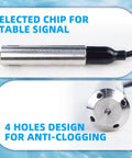 Submersible Water Level Transmitter Sensor For Liquid Monitoring With 4 To 20 mA Output IP68 Waterproof Probe Built Tough Anti Blocking Design Detachable Probe Rugged High Stability Digital Conditioning For Industrial Use stainless steel probe with 4 holes