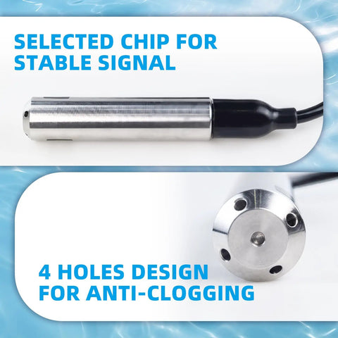 Submersible Water Level Transmitter Sensor For Liquid Monitoring With 4 To 20 mA Output IP68 Waterproof Probe Built Tough Anti Blocking Design Detachable Probe Rugged High Stability Digital Conditioning For Industrial Use stainless steel probe with 4 holes