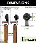 Dimensions of brushed nickel sliding barn door hardware kit with double track bypass for four doors U-shape bypass on one track 10ft flat track.