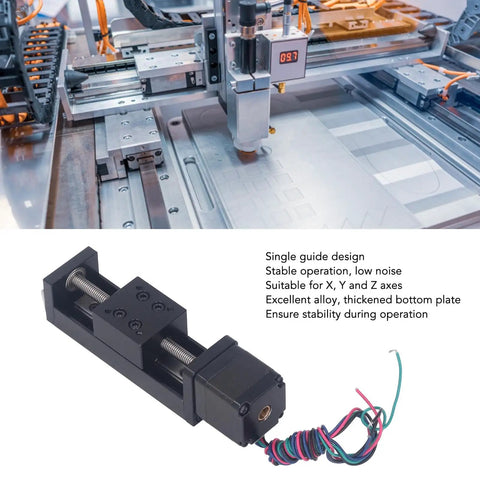 Rock Solid Mini Linear Rail Slide Actuator Pair With Nema 28 Stepper Motors And Heavy Duty Diy Cnc Router Xyz Stage With Tscrew Rods close-up view with wiring.