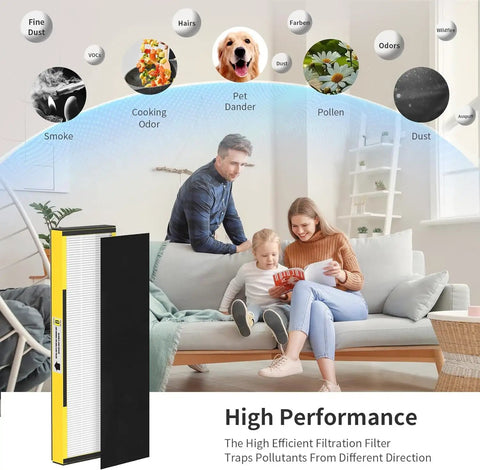 Six Pack FLT4825 H13 True HEPA Replacement Filter B Compatible With AC4300BPTCA filtering air in living room scene