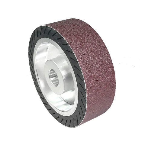 Close-up of 6 Inch Expander Rubber Wheel For Bench Grinder Replacement Accessory To Support Abrasive Belts Or Discs During Grinding