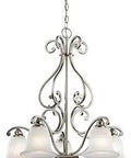 Camerena Five Light Chandelier in Brushed Nickel with Dope Downlight Heads Adjustable Height from 29 to 103 Inches 27 Inch Wide