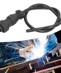 MIG Welding Trigger Connector 4 Pin Plug With Wire For Spool Gun Interface, black cable against welding sparks backdrop