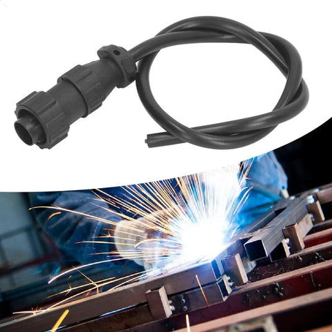 MIG Welding Trigger Connector 4 Pin Plug With Wire For Spool Gun Interface, black cable against welding sparks backdrop