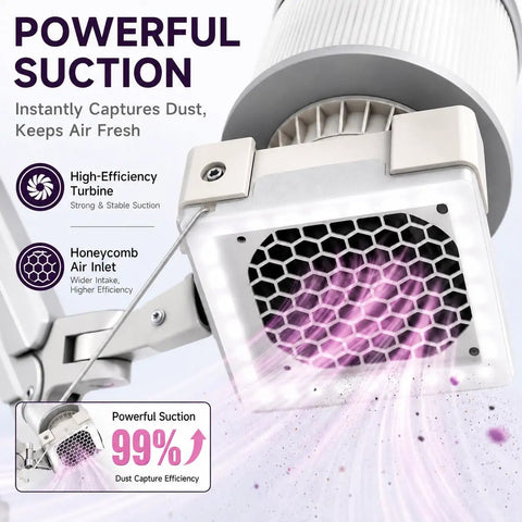 Close-up of the Heavy Duty Nail Dust Collector With Straight Fire Suction Vacuum Fan and Reusable Filter, featuring honeycomb air inlet.