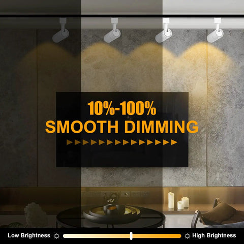 Image of dimmable 12W H Track Lighting Heads showcasing 10%-100% smooth dimming in a modern kitchen setting.