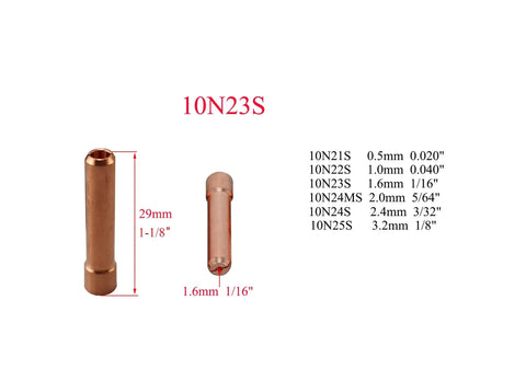 Stubby Gas Lens And Collet Bodies Kit For 17 And 26 Series TIG Torches with 10N23S collet, 1.6mm, 29mm length