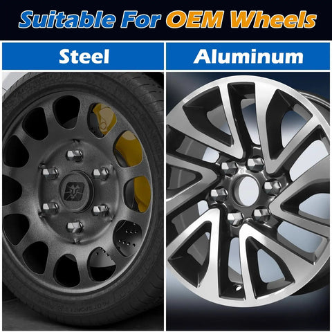 24 Piece Lug Nut Set 14x1.5 For Chevy Ford Ram GMC Fits Silverado Tahoe F150 Wrangler Gladiator Durango Colorado Suburban And More One Piece Chrome Wheel Nuts With Seven Eighths Hex And 60 Degree Conical Seat on OEM Steel and Aluminum Wheels