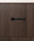 Vintage Metal Drawer Pulls Three Piece Set in black alloy on wood cabinet.
