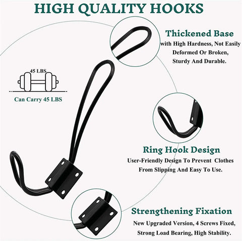 Rustic Entryway Hooks 12 Pack Farmhouse Style Wall Mounted Coat Hooks Rack With Screws Included, durability features diagram