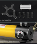 Close-up of Hydraulic Gear Puller With Hand Pump Kit components, including steel forged ring and manual pressure relief valve switch.