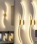 Battery Operated Wall Sconces Set Of Two Cordless LED Lights With Remote, Dimmable, Gold Finish, 31.5 Inch, Mounted on Wall