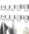 Stainless Steel Wall Mount Coat Rack 2 Pack With 6 Hooks Each, Sturdy As Heck Built To Last, shown with towels and accessories