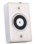 Close-up of Emergency Smokeproof Electromagnetic Door Holder American Type Flush Wall Mount, Heavy Duty Fail Safe Lock in silver finish.