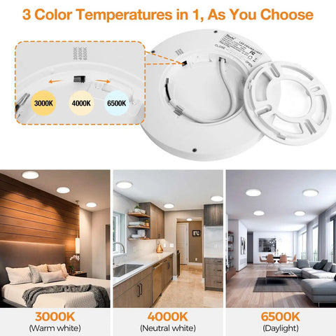 Energy Saving Led Flush Mount Ceiling Light With 3 Color Modes 3000K 4000K 6500K 15W shown in various room settings