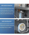 Xoiasth Semi Automatic Corner Labeling Machine With Plc Microcomputer Control showing traction mechanism and label mounting wheel.