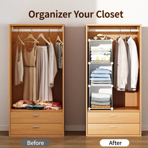 Five Cube Storage Cabinet With Doors For Small Spaces in closet organizing clothes, towels, and accessories efficiently.
