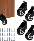 Heavy Duty 2 Inch Anti Sag Gate Wheel Set Of 4 To Straighten Up Saggy Fences Restore Smooth As Butter Glide Action On Chicken Coops Sheds And Barn Doors For Easy Backyard Projects, showcasing four black casters and screws.