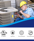 Technician installing Dual Run Start Capacitor 45/5 UF 370V/440VAC CBB65B in HVAC unit, ensuring high quality performance.