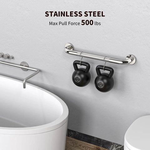16 Inch Anti Slip Shower Grab Bar Handle In Chrome Finish Stainless Steel Bathroom Grab Bar With Knurled Grip supporting weights