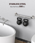 Two Pack 16 Inch Anti Slip Shower Grab Bar Handle In Chrome Stainless Steel For Bathroom Safety, Knurled Grip, holding kettlebells