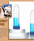 28 Well Plastic Test Tube Rack Kit With Detachable Stand And Blue Orange Rack Includes 25 Pieces Of 50ml Flat Bottom Centrifuge Tubes With Screw Caps Graduated Non Pyrogenic Tubes For Precise Lab Work And Safe Storage displayed with blue liquid inside.