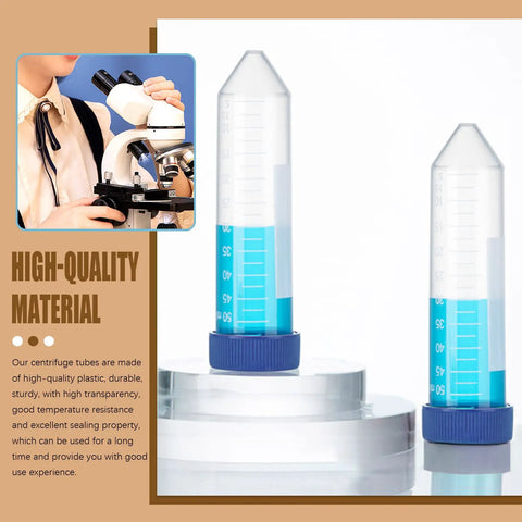 28 Well Plastic Test Tube Rack Kit With Detachable Stand And Blue Orange Rack Includes 25 Pieces Of 50ml Flat Bottom Centrifuge Tubes With Screw Caps Graduated Non Pyrogenic Tubes For Precise Lab Work And Safe Storage displayed with blue liquid inside.