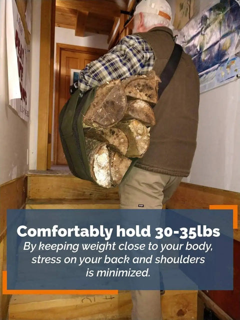 Ergonomic Firewood Sling Carrier For Firewood, Kindling, And Logs With A Cross Body Design That Improves Posture, Balance, And Weight Distribution, The Ultimate Camping And Home Chore Essential Patented USA Made