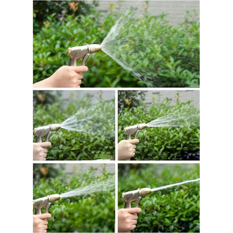 Versatile spray gun for Heavy Duty Stainless Steel Wall Mount Garden Hose Reel, demonstrating different mist patterns during watering.