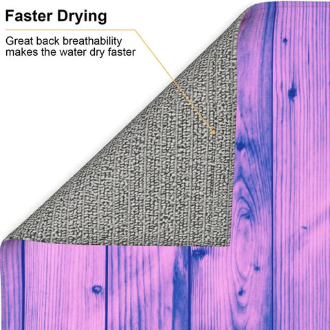 Light Purple Wood Grain Dish Drying Mat showing microfiber surface with breathable back, size 16x18 inches for kitchen counter.