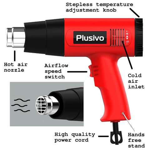 Beast 2000W Heat Gun With Dual Speed Airflow And Adjustable Temperature showing labeled parts and features