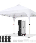 10x10 Pop Up Canopy Tent With Vent For Quick Setup Instant Sun Shelter On Wheeled Bag Includes 4 Sandbags 12 Stakes And 4 Ropes For Parties Beach And Outdoor Use Weather Resistant White.