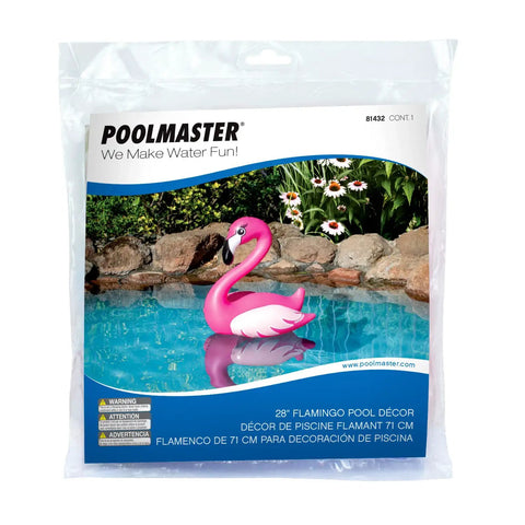 Packaging showing Floating Flamingo Pool Decor For Backyard Fun, 28 Inch Pink Flamingo Accent For Pool Spa Patio And Garden