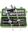 Universal 27-40mm valve seat reamer kit in green case with hard alloy cutters and handles for engine tuning and repair