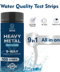 Hassle Free Nine Parameter Heavy Metal Water Test Strips At Home Water Quality Checks With 100 Sheets visual of test strip kit.