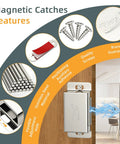 Magnetic Cabinet Latch 4 Pack That Grips Up To 30 Lbs Stainless Steel Door Closures for Kitchen Cabinets, shown installed on wood cabinet.