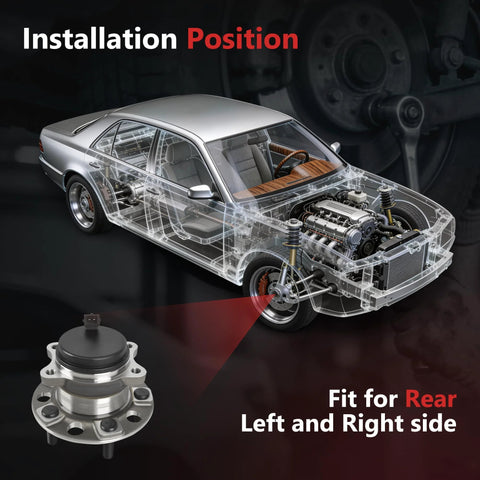 Diagram showing installation of Beefed-Up Rear Wheel Bearing Hub Assembly With ABS Fits 2015-2019 Hyundai Sonata, 5 Lug, rear left and right
