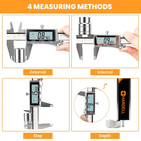 8 Inch Digital Caliper With Rechargeable Battery All Metal Micrometer Backlit LCD 4 Measuring Methods for DIY Projects