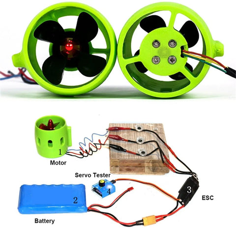 Beefed Up Underwater Jet Thruster For DIY RC Boats And Submarines, 12V To 24V 20A Power, 4 Blade Prop, CW CCW Rotation, motor setup