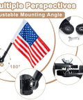 Outdoor Double Sided USA Flag Kit With Pole And Mounting Hardware For Treehouse And Backyard Decor, adjustable angle shown