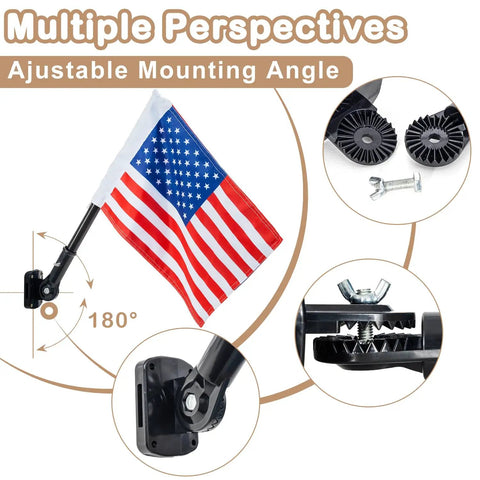 Outdoor Double Sided USA Flag Kit With Pole And Mounting Hardware For Treehouse And Backyard Decor, adjustable angle shown