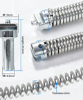 Tough As Nails 32 Foot Drain Snake And Auger Kit showing metal flexible snake, dimensions, and attachment details.