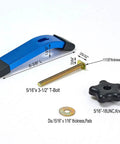 Beefy Aluminum T Track Hold Down Clamps For Woodworking Six And Three Eighths Inch Long One And A Quarter Inch Wide Heavy Duty 6063 Aluminum Fine Sandblast Blue Finish Two Pack with dimensions and components shown