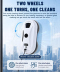 Automatic Window Cleaning Robot With AI Navigation And Edge Detection on glass surface, showing dual wheels and suction feature.