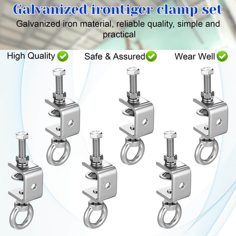 Six Pack Stainless Steel C Clamps With 4.72 Inch Beam Depth And M8 Screw Ring in a front display