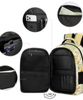 Interior view of a Yellow Green Plaid Floral Print Backpack For Everyday Use, showing multiple pockets and organization space.